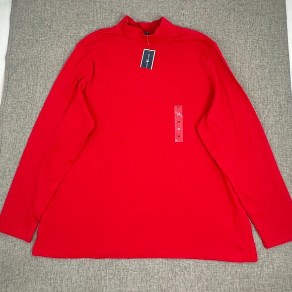 NEW! Karen Scott Long Sleeve Top‎ Mock Neck Plus 2X Cotton Amore Red - Picture 2 of 10